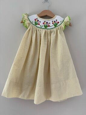 Molly Pop Girls Yellow Seersucker Embroidered Smocked Dress 12 Mo Summer Dress